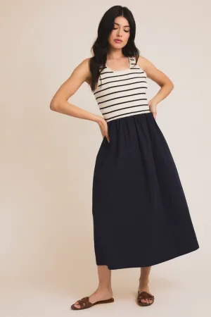 Forest Scooped Neck Sleeveless Knit & Woven Mix Dress Stylish Layers Work Ease Forest Scooped Neck Sleeveless Knit & Woven Mix Dress