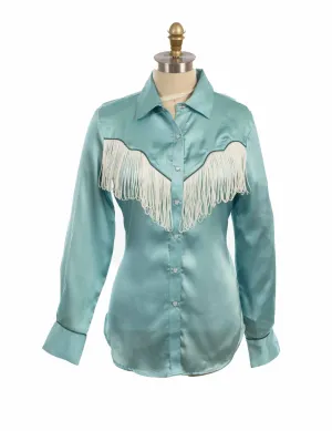 Formal Edge Scully Womens Retro Snap Fringe Turquoise 100% Polyester L/S Blouse Functional Design handmade touch Scully Womens Retro Snap Fringe Turquoise 100% Polyester L/S Blouse
