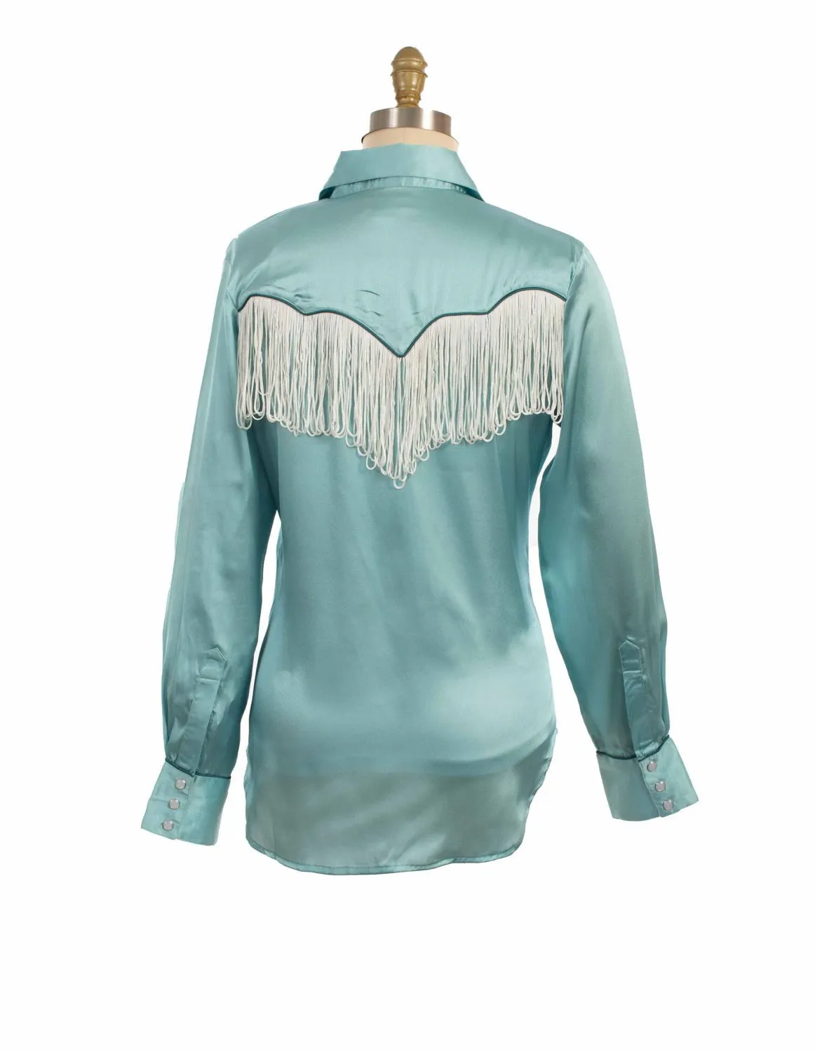Premium Finish Scully Womens Retro Snap Fringe Turquoise 100% Polyester L/S Blouse