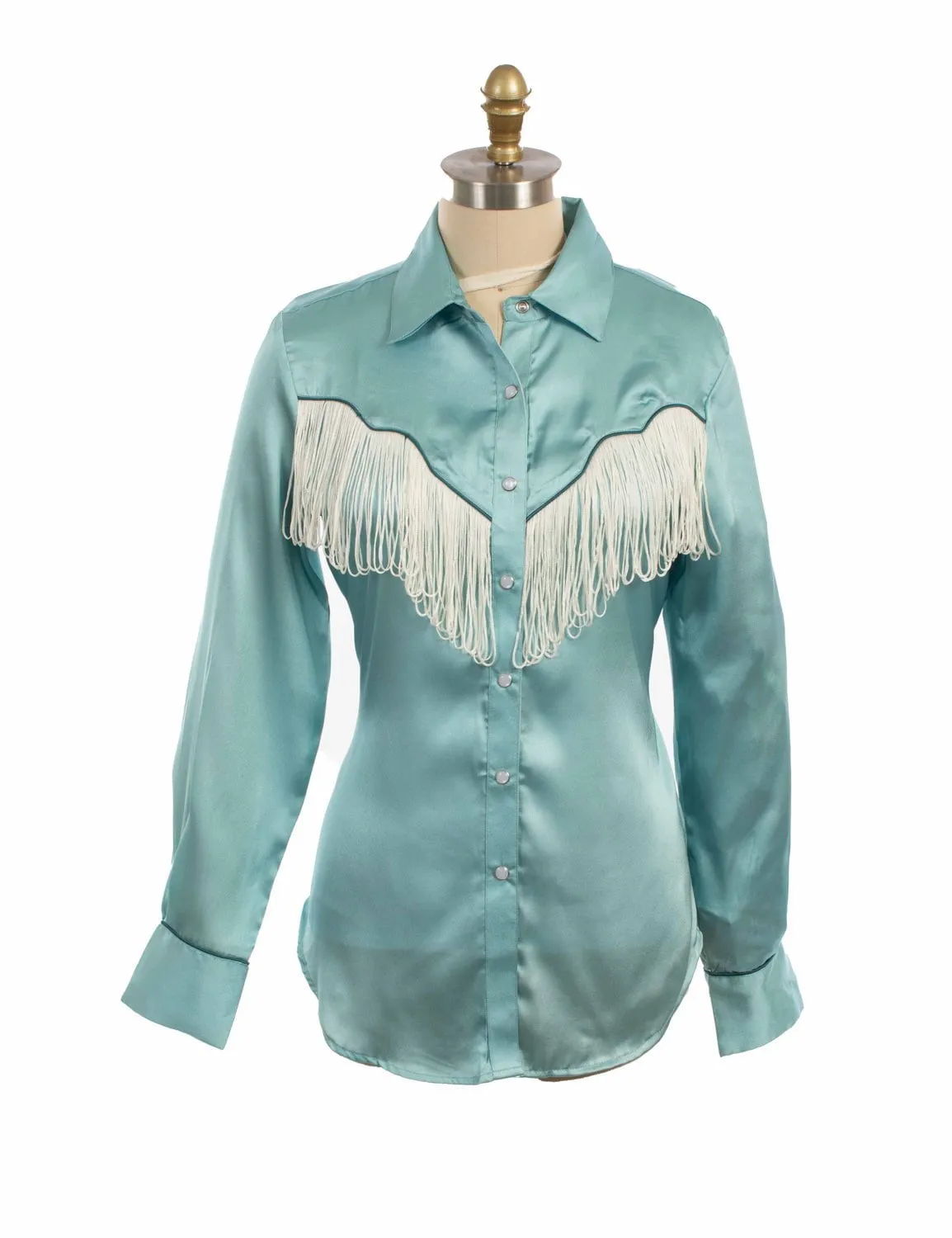 Functional Design handmade touch Scully Womens Retro Snap Fringe Turquoise 100% Polyester L/S Blouse