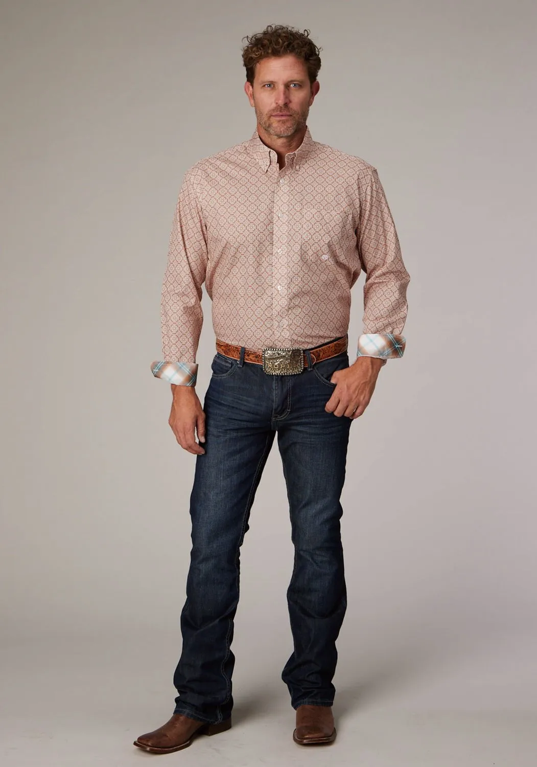 Roper Mens 2020 Medallion Clay 100% Cotton 1 Pkt L/S Shirt Holiday Travel