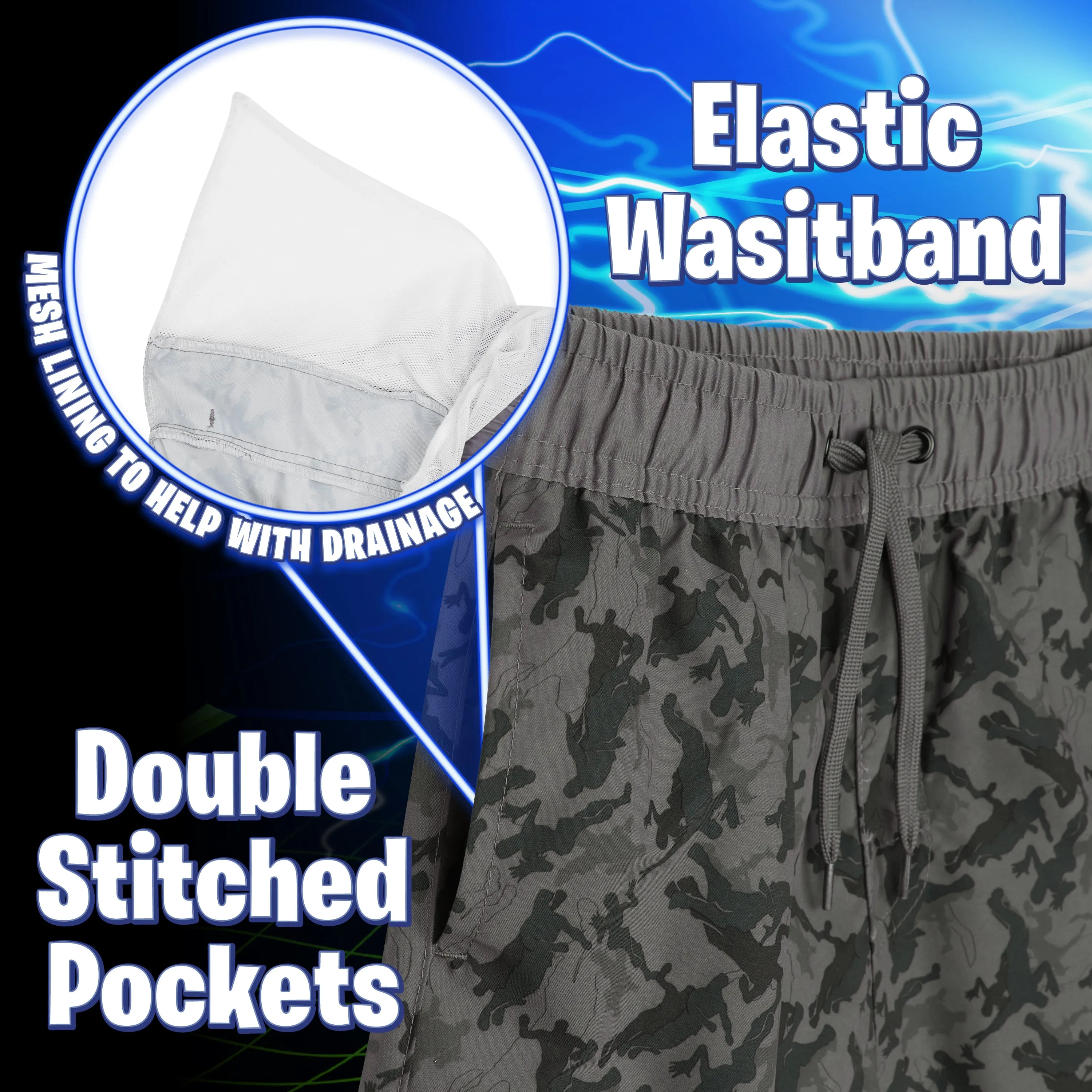 Fortnite Swim Shorts Trunks with Emote Print & Elasticated Waist for Boys Teens