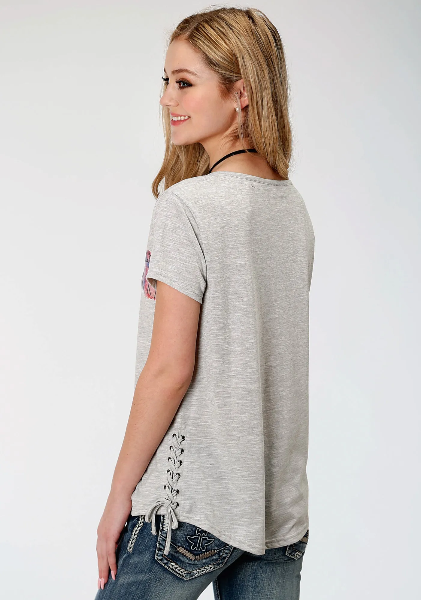 Roper Womens Gray Poly/Rayon Barbwire S/S T-Shirt Comfortable fit Sporty Design
