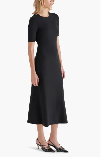 Francis Dress in Black Pleated-Skirt Sheer Panel