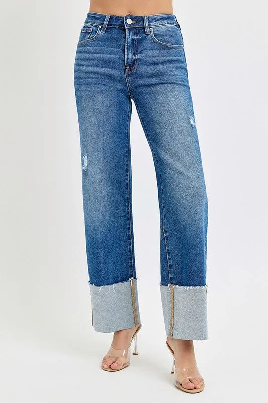 FRANKIE HIGH RISE ANKLE WIDE CUFFED JEANS Fashion Essential Chill Vibes