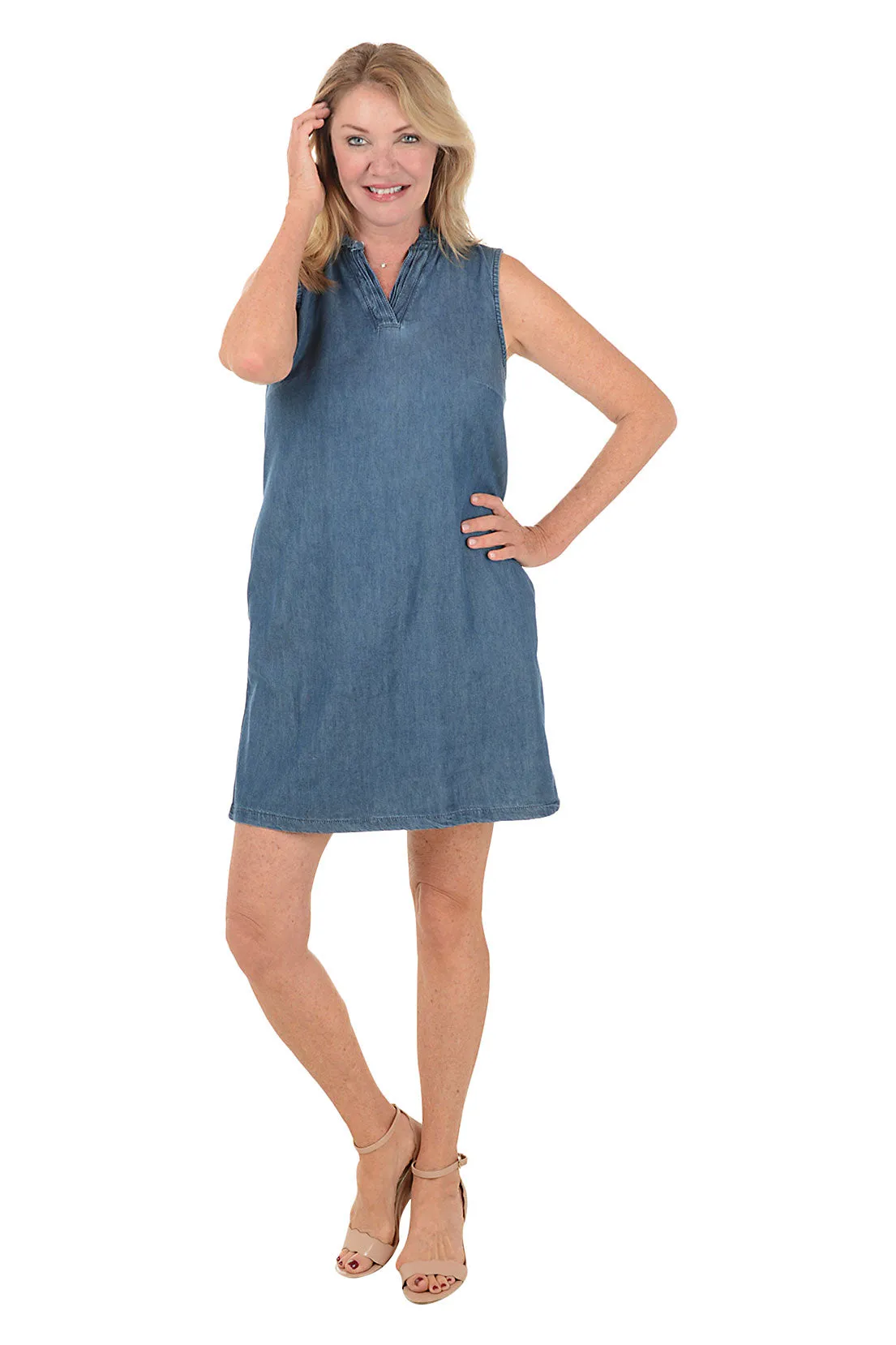Family Vibe Basic Warm Frayed Collar Sleeveless Denim Dress