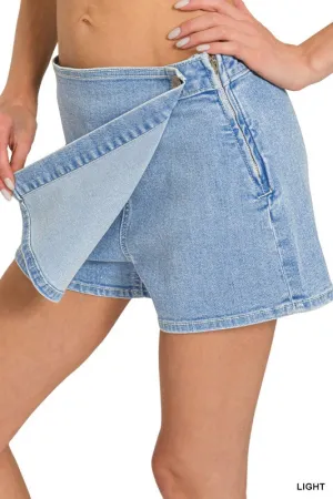 Fresh Craft Heather Wrap Front Skort Denim Luxury Textured Athlete Fit On The Go Heather Wrap Front Skort Denim