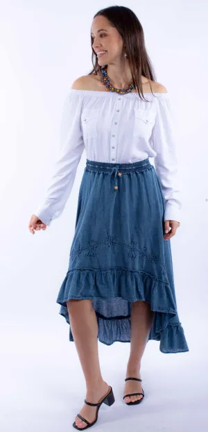 Fresh Line Scully Womens Ruffle Hi Lo Dark Blue 100% Cotton Skirt Scully Womens Ruffle Hi Lo Dark Blue 100% Cotton Skirt Everyday Classic Wear Comfy