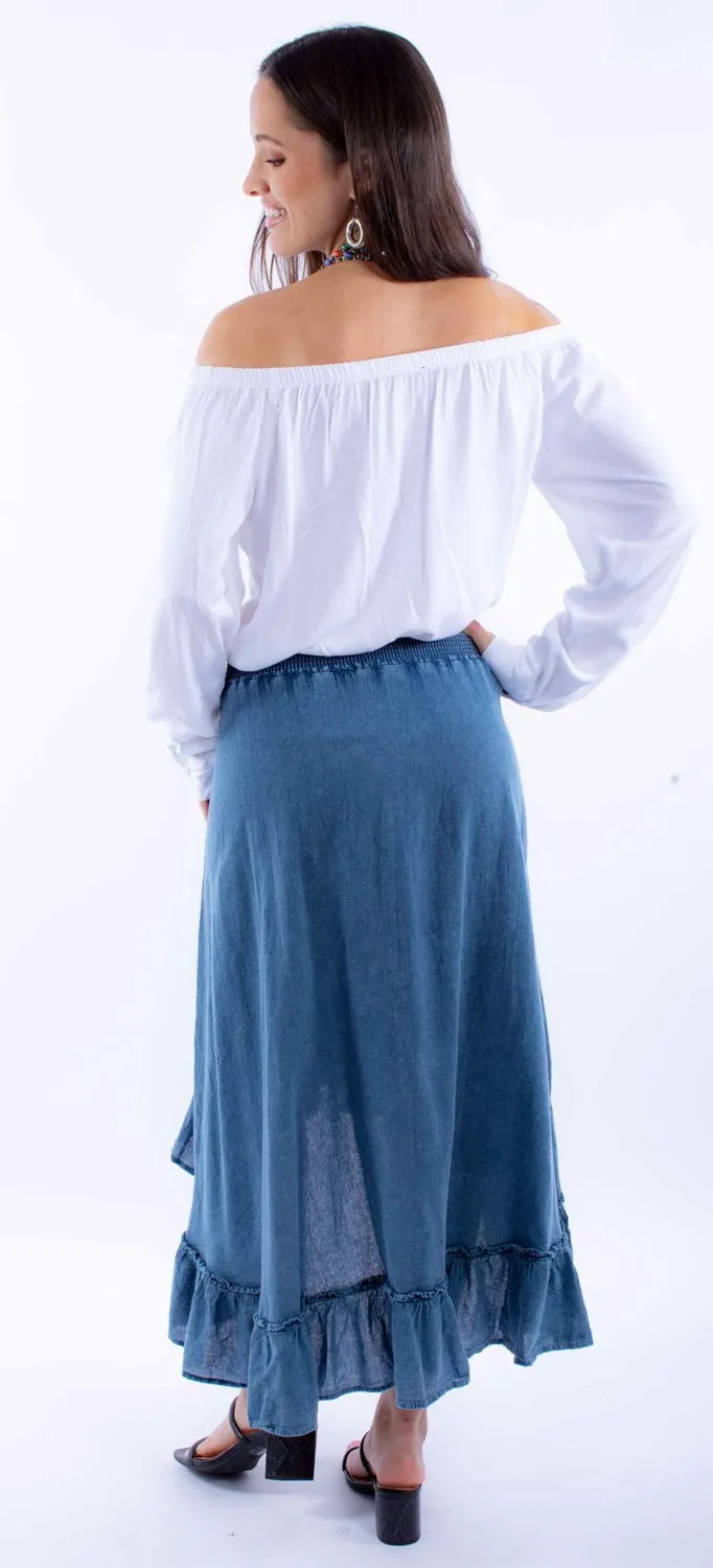 Classic Five Pocket Scully Womens Ruffle Hi Lo Dark Blue 100% Cotton Skirt