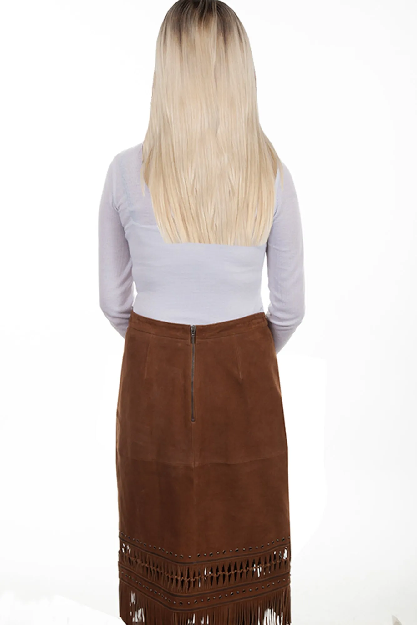 Fashion Comfort Modern Weekend Style Scully Womens Brown Lamb Suede Fringe Skirt