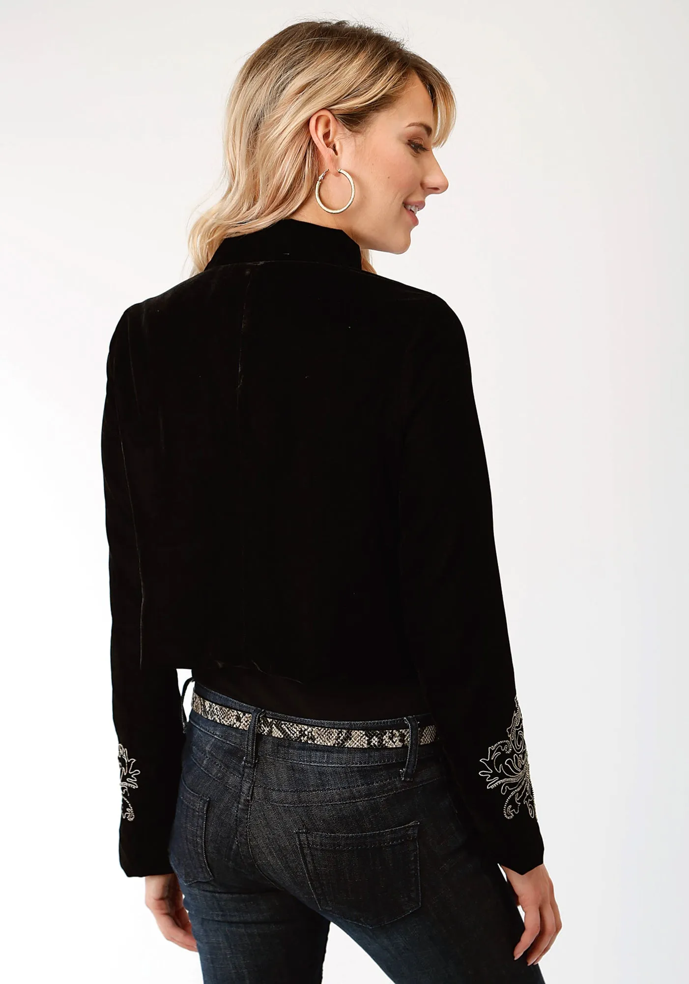 Sunny Vibes Casual Stylish Daily Wear Parent Style Roper Womens Black Polyester Velvet Cropped Jacket