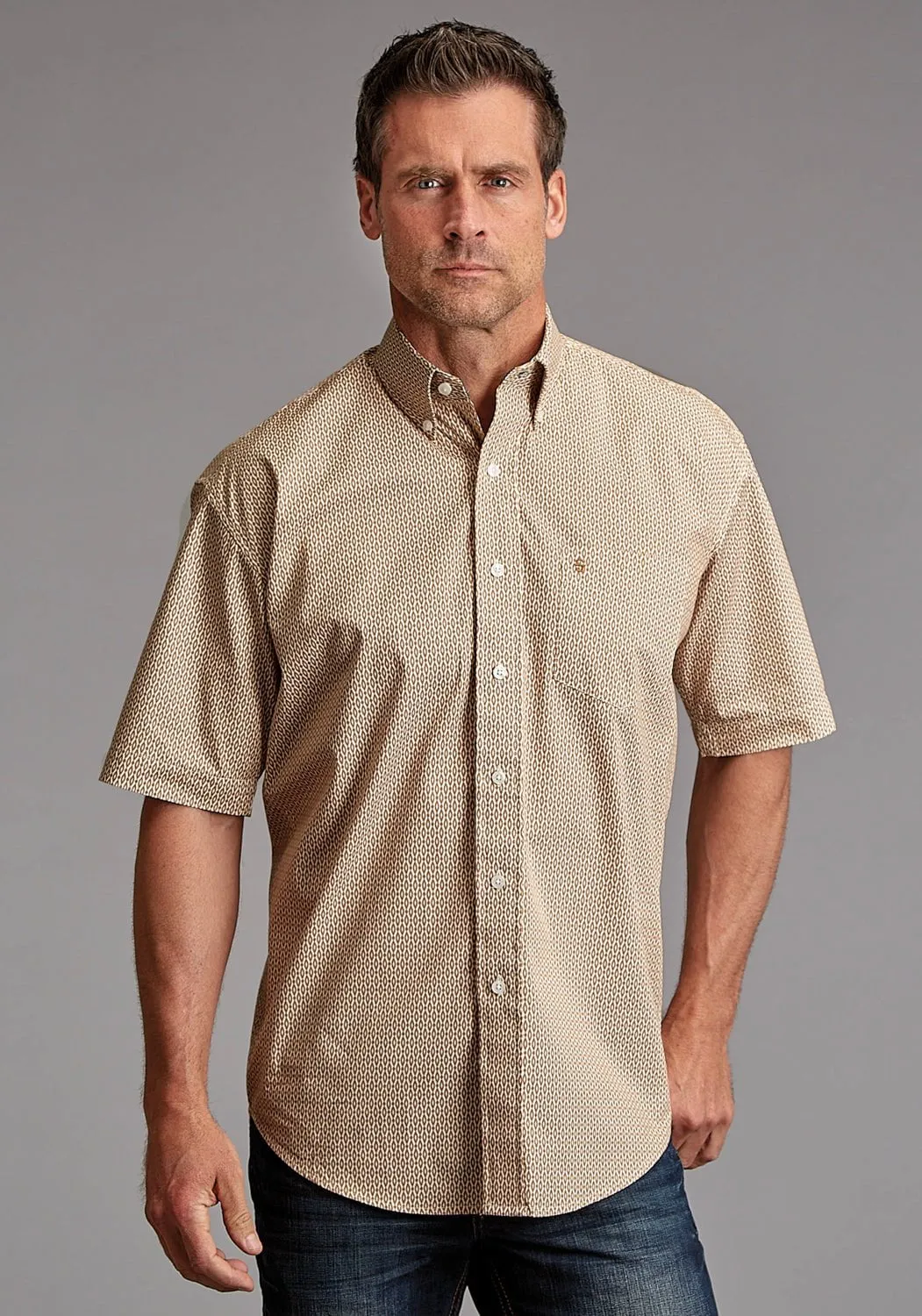 Lightweight Layer Petite Cut Stetson Mens Diamond Eye Geo Orange 100% Cotton 1 Pkt S/S Shirt