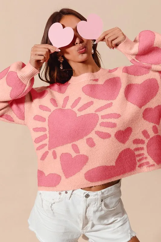 Heather Jersey Material HEART VALENTINE DAY SWEATER PULLOVER TOP S-XL