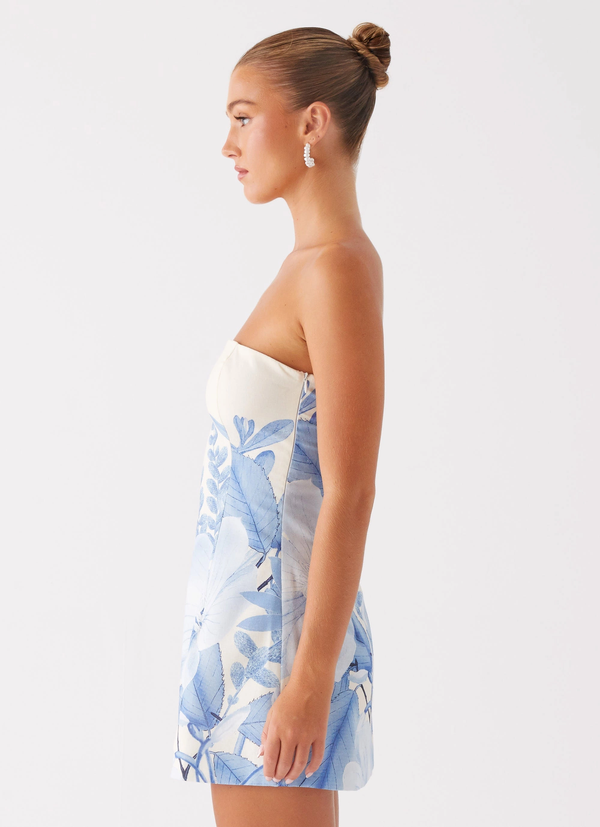 Clean Fit Smart Edge Denby Strapless Mini Dress - Blue Floral Print