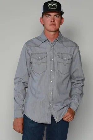 Friction Free Lining Kimes Ranch Mens Grimes Grey Denim Cotton Blend L/S Western Shirt Workwear Essential Beach Wear Kimes Ranch Mens Grimes Grey Denim Cotton Blend L/S Western Shirt