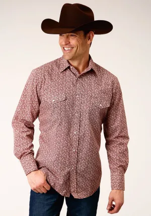 Friction Reduced Lining Roper Mens Vintage Floral Red/Cream Cotton Blend L/S Shirt Lightweight Feel Trendy Layer Roper Mens Vintage Floral Red/Cream Cotton Blend L/S Shirt
