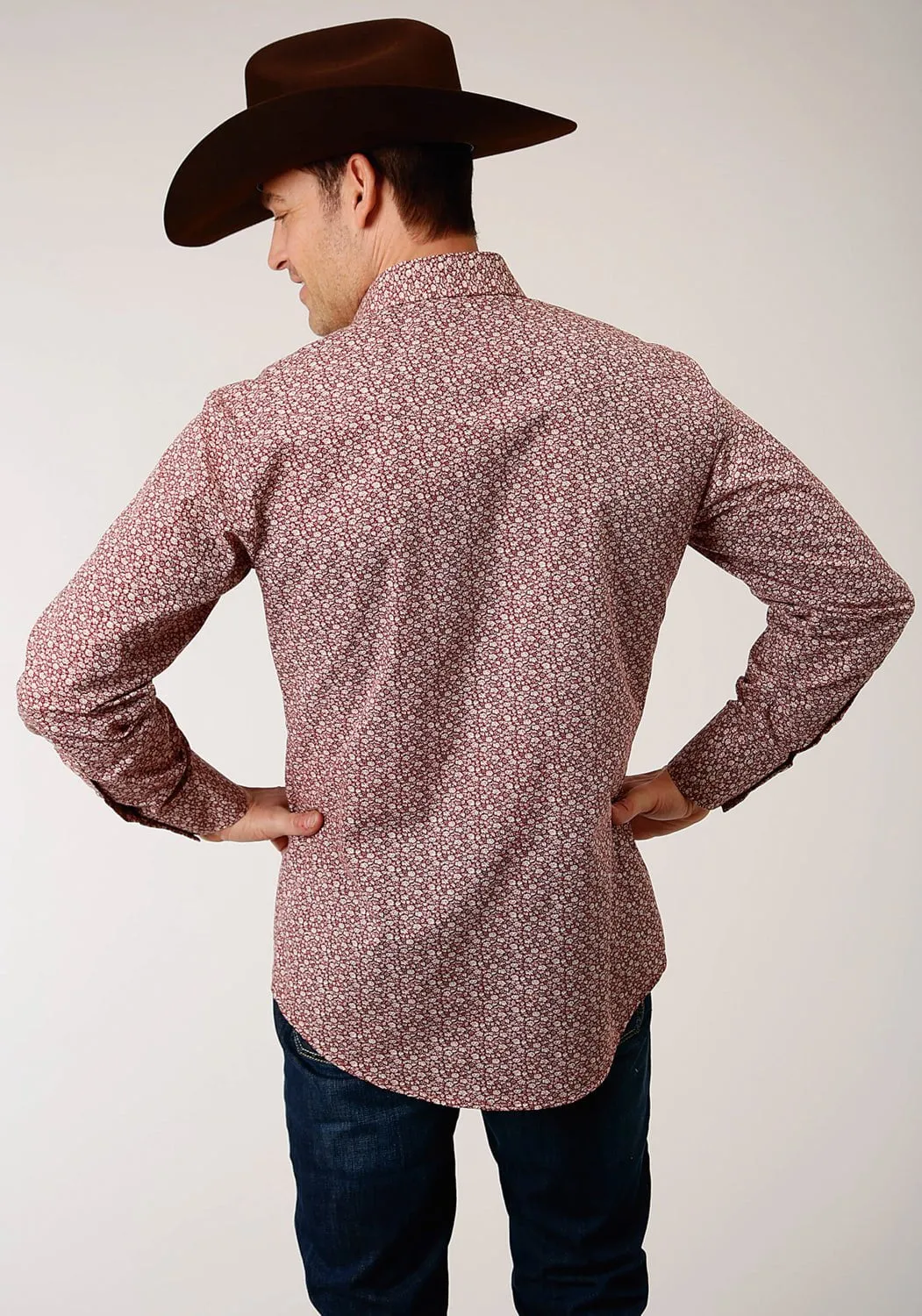 Roper Mens Vintage Floral Red/Cream Cotton Blend L/S Shirt Business casual