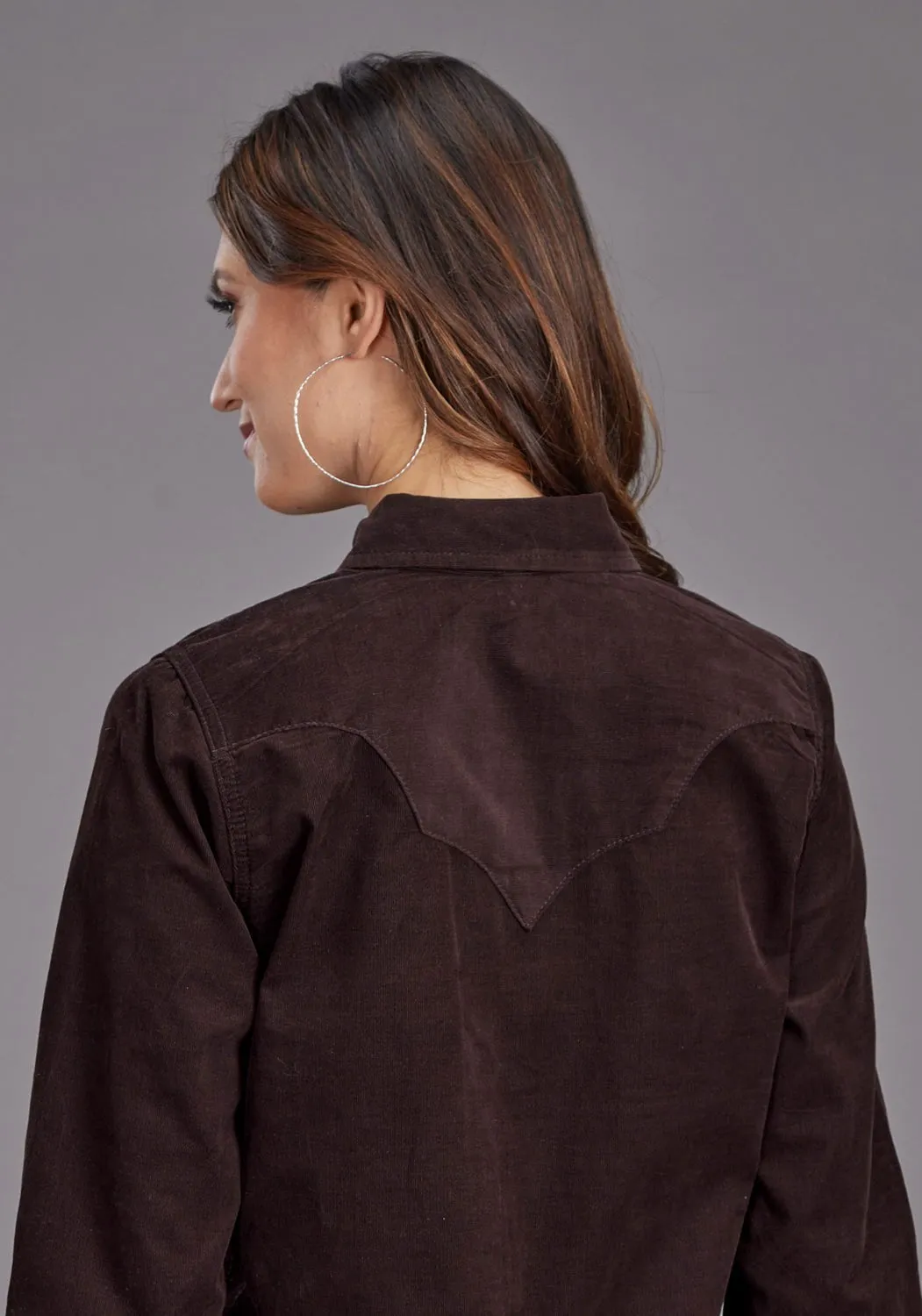Stetson Womens Corduroy Denim Brown 100% Cotton L/S Shirt Rooftop Bar Performance Fabric