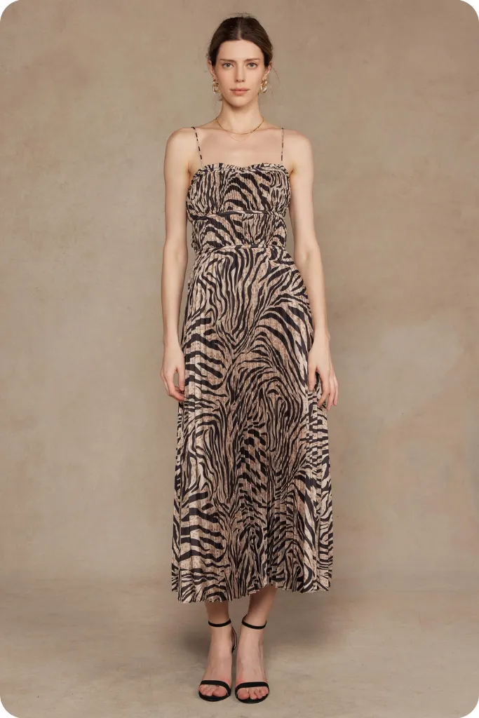 Elegant Everyday Dreamy Flow Romilly Pleated Animal Print Maxi Dress