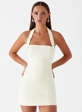 Frill Trim Bianca Halter Dress - Yellow Bianca Halter Dress - Yellow Spring Ready Slender Look