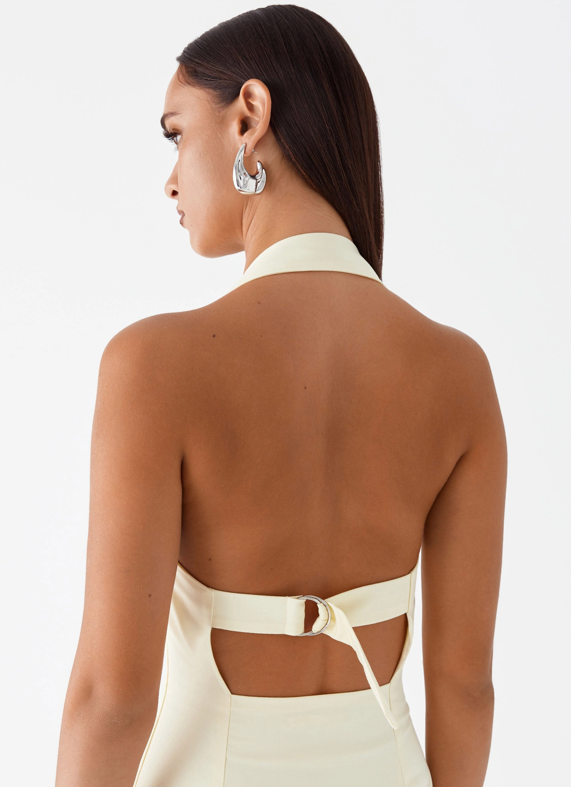 Bianca Halter Dress - Yellow Anti-Static-Finish Quiet Sweet
