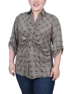 Functional Clothing Plus Size 3/4 Roll Tab Rouched-Front Top Plus Size 3/4 Roll Tab Rouched-Front Top Dress for brunch