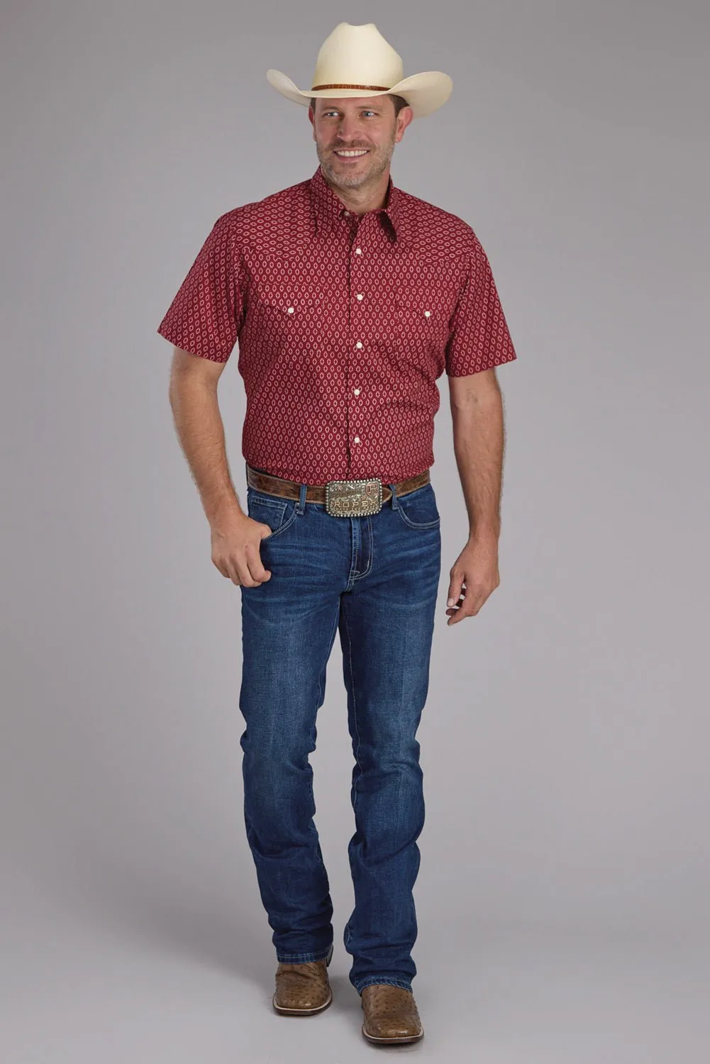Urban Fashion Roper Mens Geo Print Red 100% Cotton S/S Shirt