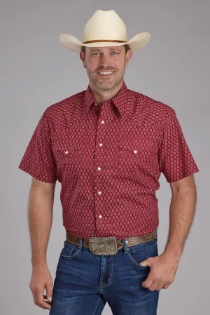 Functional Fit Roper Mens Geo Print Red 100% Cotton S/S Shirt Flexible Placket Structure Friends Meetup Roper Mens Geo Print Red 100% Cotton S/S Shirt