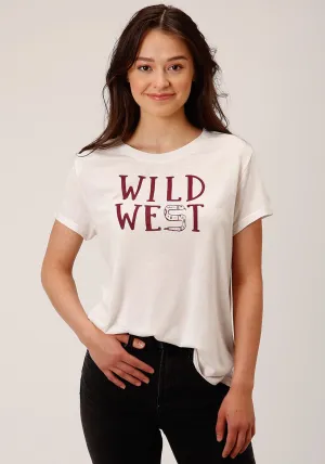 Functional Look Roper Womens Wild West Ivory Poly/Rayon S/S T-Shirt Matte Finish Business casual Roper Womens Wild West Ivory Poly/Rayon S/S T-Shirt