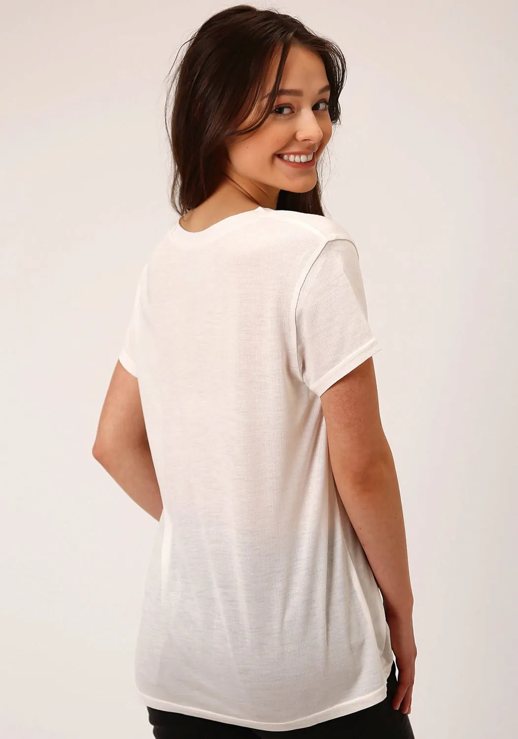 Seamless Shoulder Roper Womens Wild West Ivory Poly/Rayon S/S T-Shirt