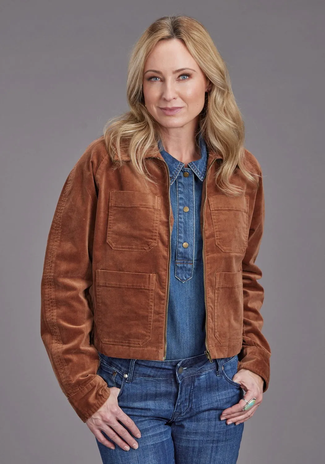 Stetson Womens Corduroy Raglan Brown Cotton Blend Cotton Jacket Streetwear Fan Premium