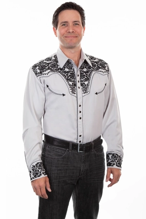 Functional Design Scully Mens Steel Poly/Rayon Floral L/S Shirt Reinforced Collar Scully Mens Steel Poly/Rayon Floral L/S Shirt