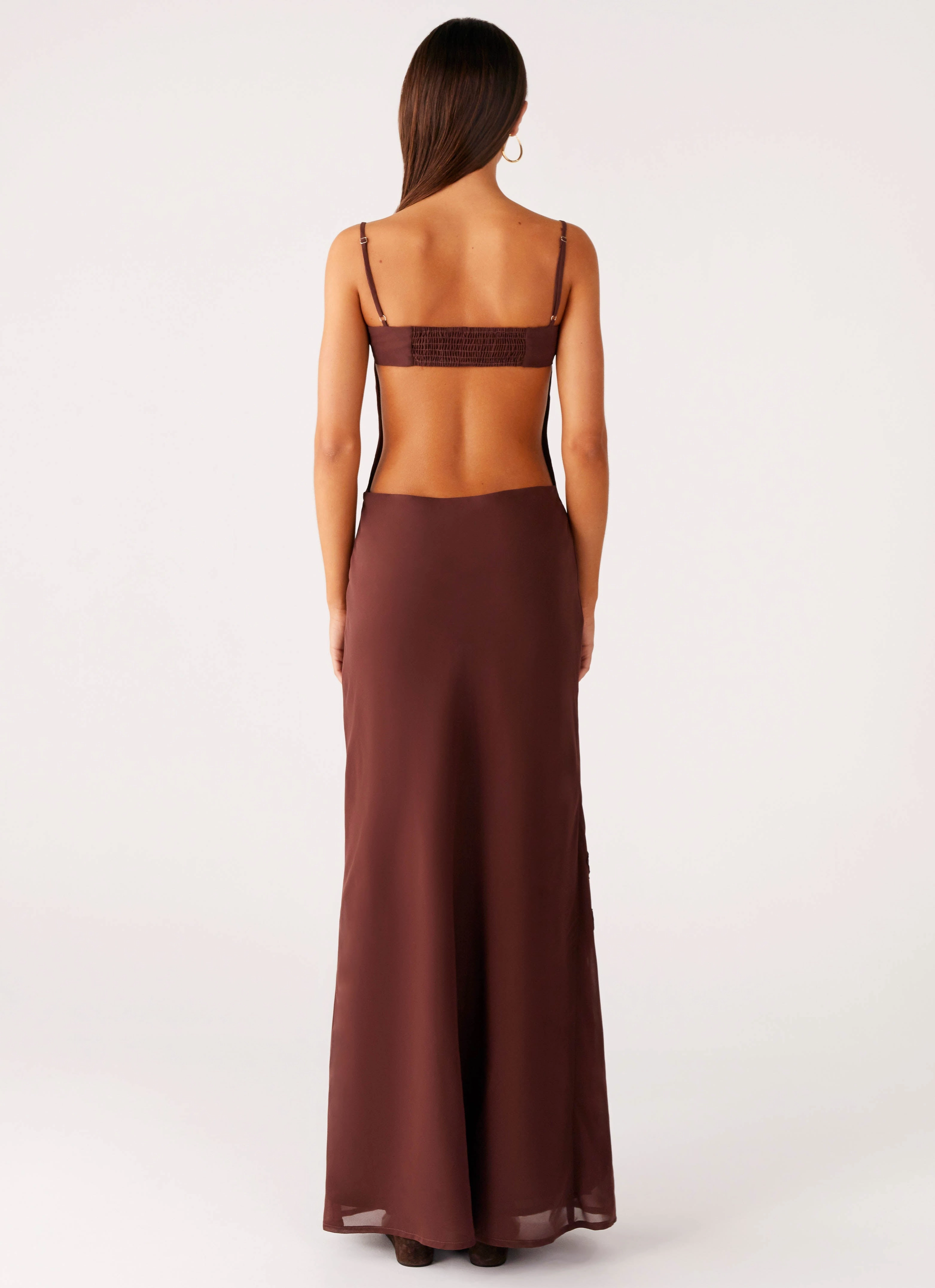 Bayla Beaded Flower Maxi Dress - Chocolate Puff-Sleeve Edgy Twist