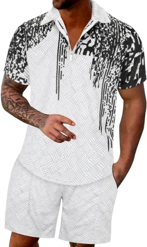 Fxbar Mens 2 Piece Short Sets Summer Fashion Track Suits Polo Shirt Outfits Casual Short Sleeve and Shorts Set