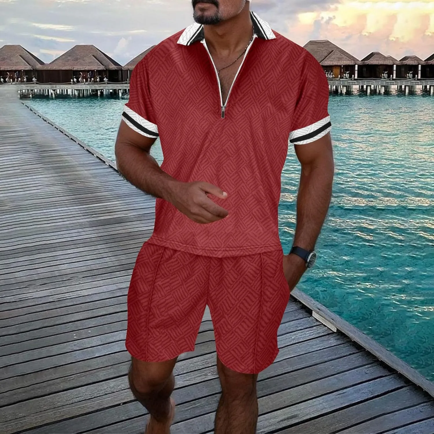Fxbar Mens 2 Piece Short Sets Summer Fashion Track Suits Polo Shirt Outfits Casual Short Sleeve and Shorts Set