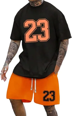 Fxbar Men's Polo Shirt and Shorts Set Summer Outfits Tracksuit Casual Short Sleeve 2 Piece Short Set Mucle Gym Outfits Men 2 Piece Outfits Orange
