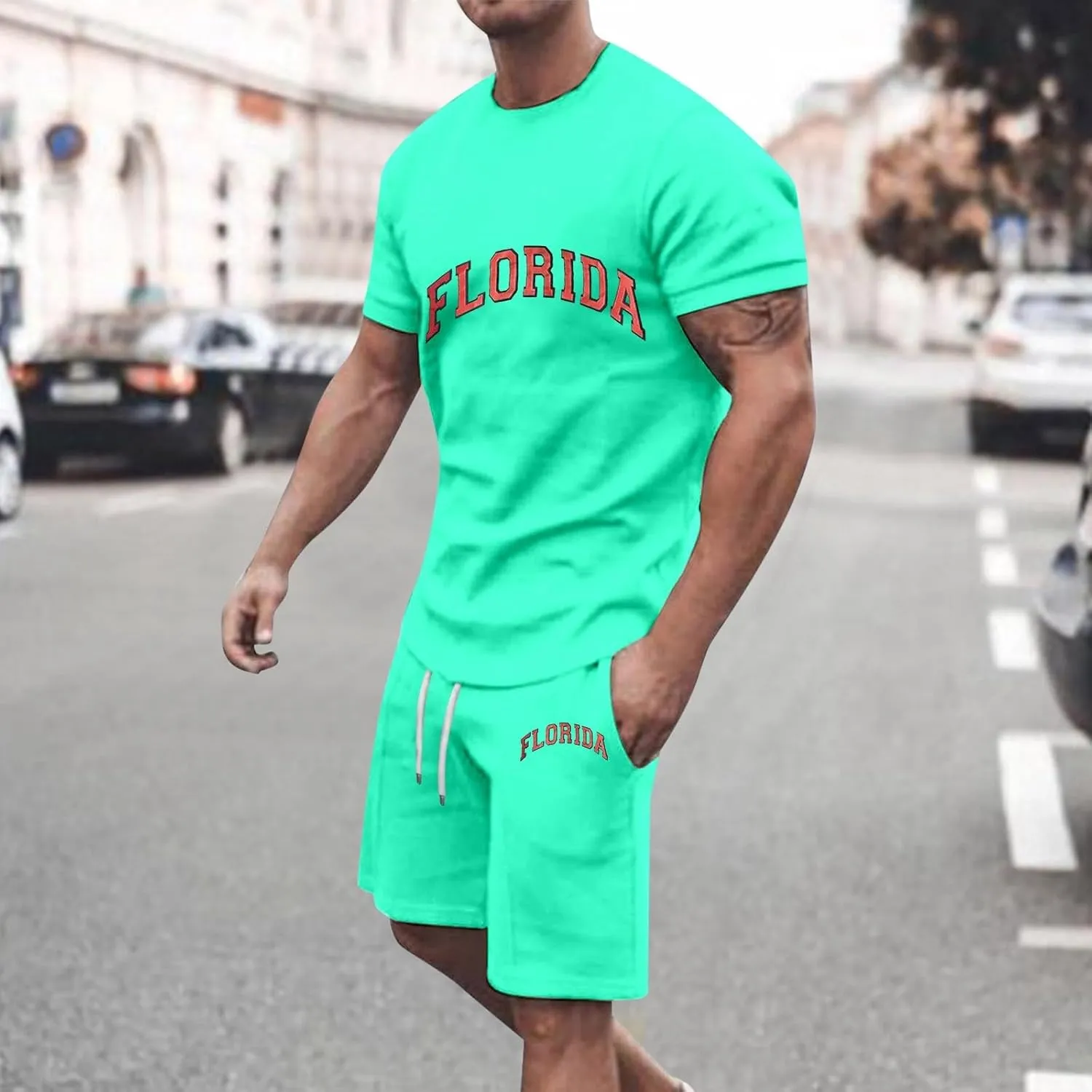 Fxbar Men's Shirt and Shorts Set 2 Piece Outfits Fashion Summer Tracksuits Casual Sportwear Set Summer Outfits for Men