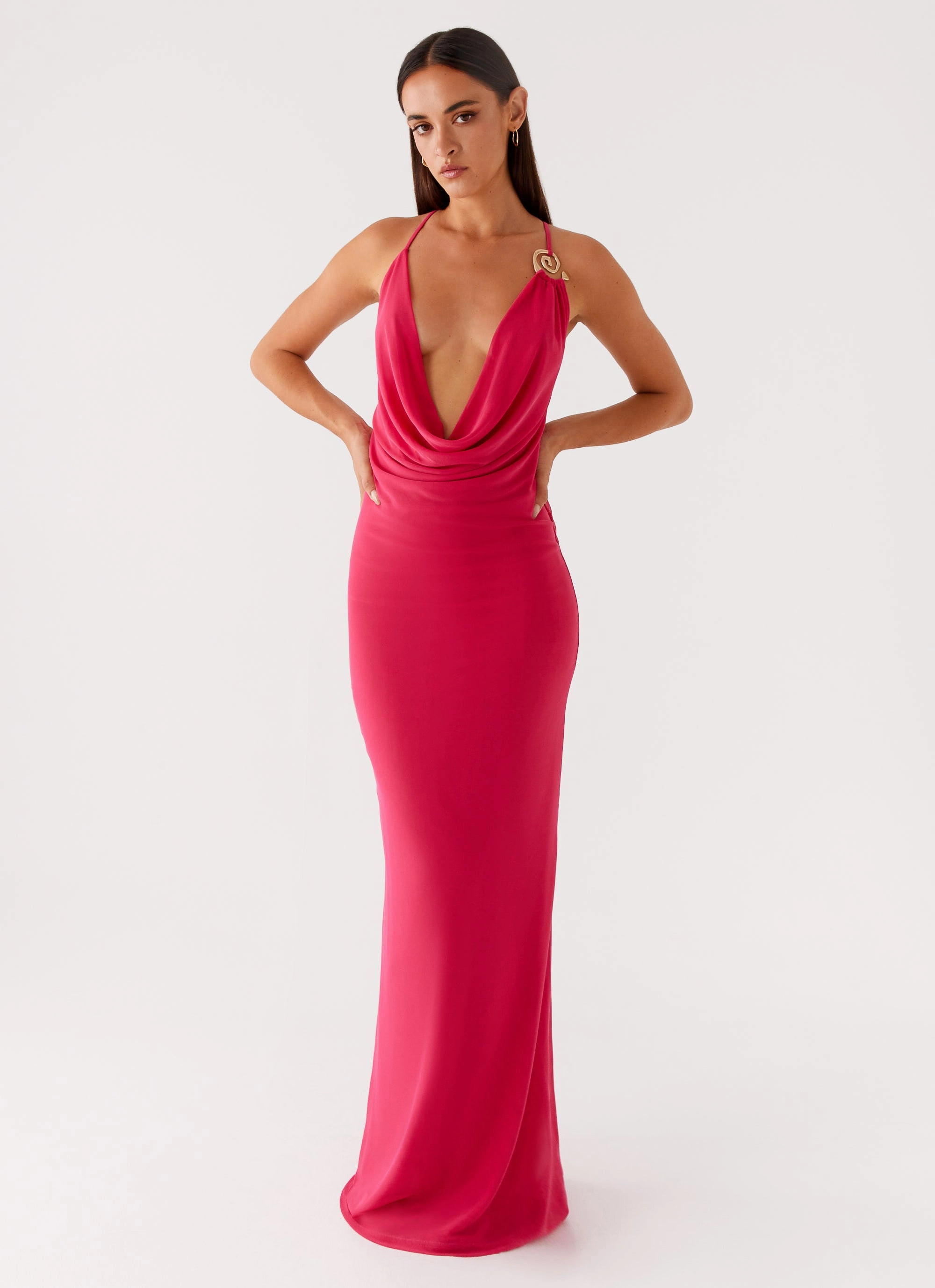 Detachable-Detail Sophisticated Look Game Player Maxi Dress - Hot Pink