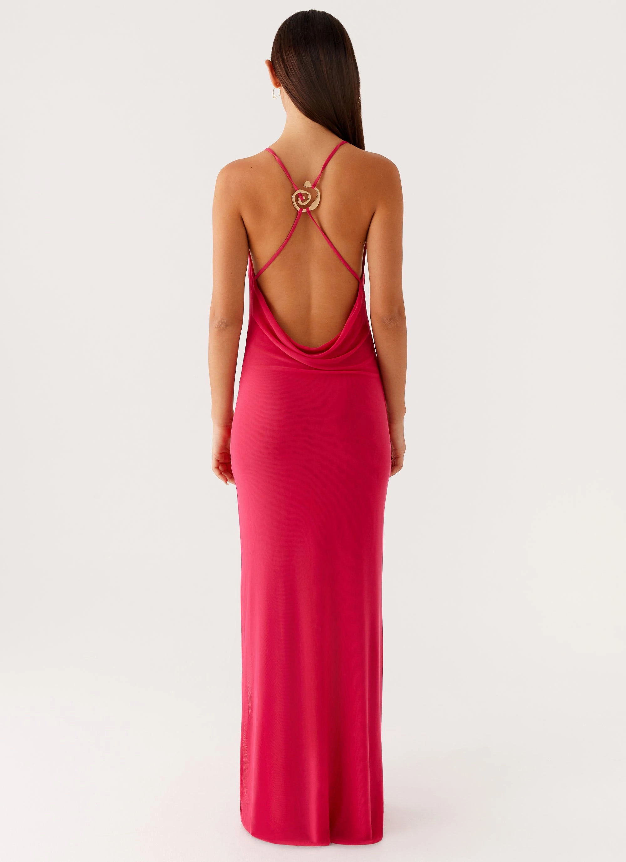 Formal Style Flattering Look Fit Game Player Maxi Dress - Hot Pink