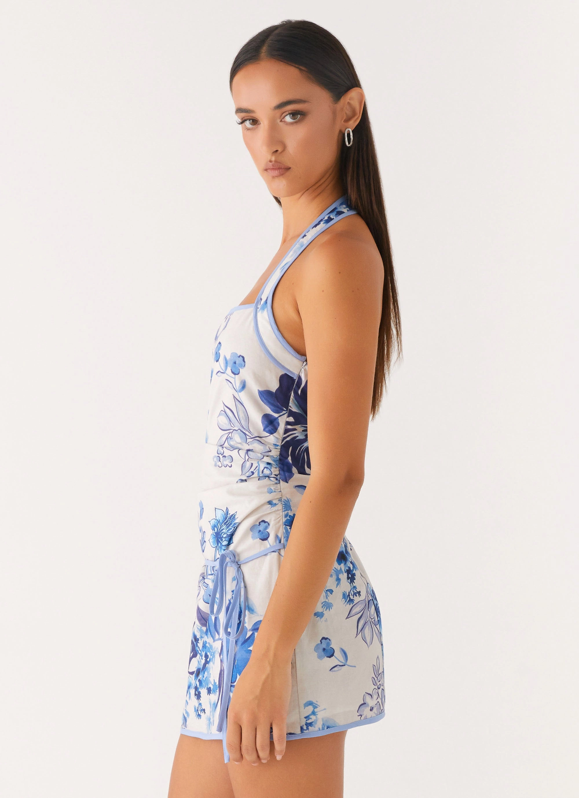 Soft Contour Garden Party Mini Dress - Serene Sky Floral