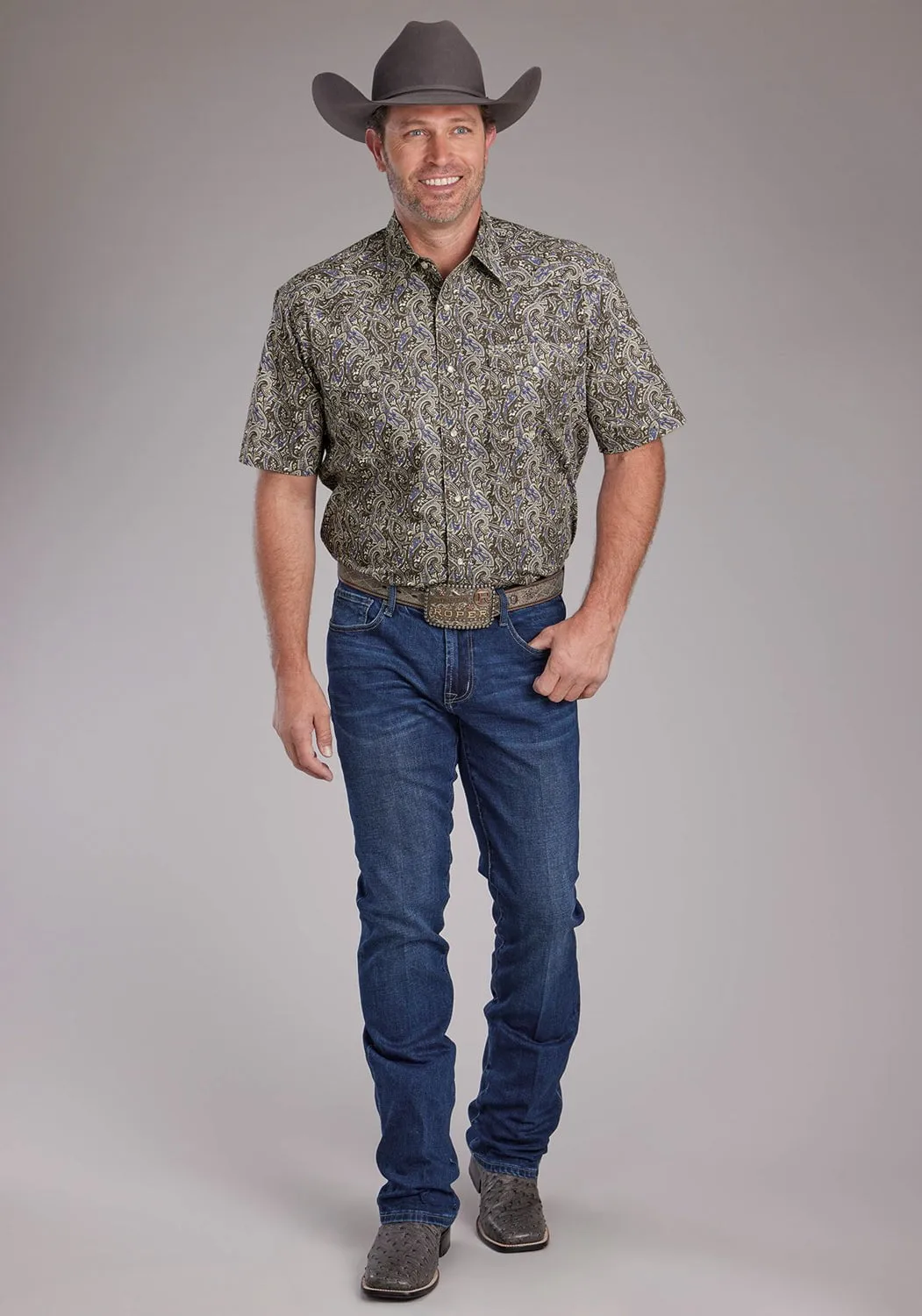 Sustainable Dye Process Roper Mens 2383 Paisley Stone 100% Cotton S/S Shirt
