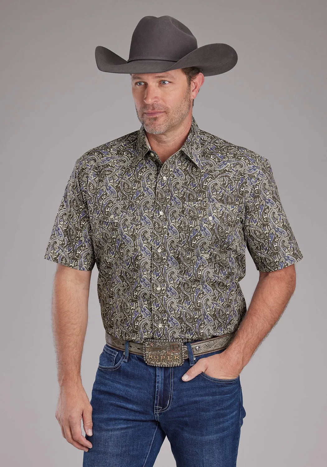 Casual Sophistication Roper Mens 2383 Paisley Stone 100% Cotton S/S Shirt
