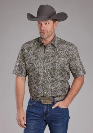 Garment Washed Roper Mens 2383 Paisley Stone 100% Cotton S/S Shirt Oversized Fit Classic Collar Roper Mens 2383 Paisley Stone 100% Cotton S/S Shirt