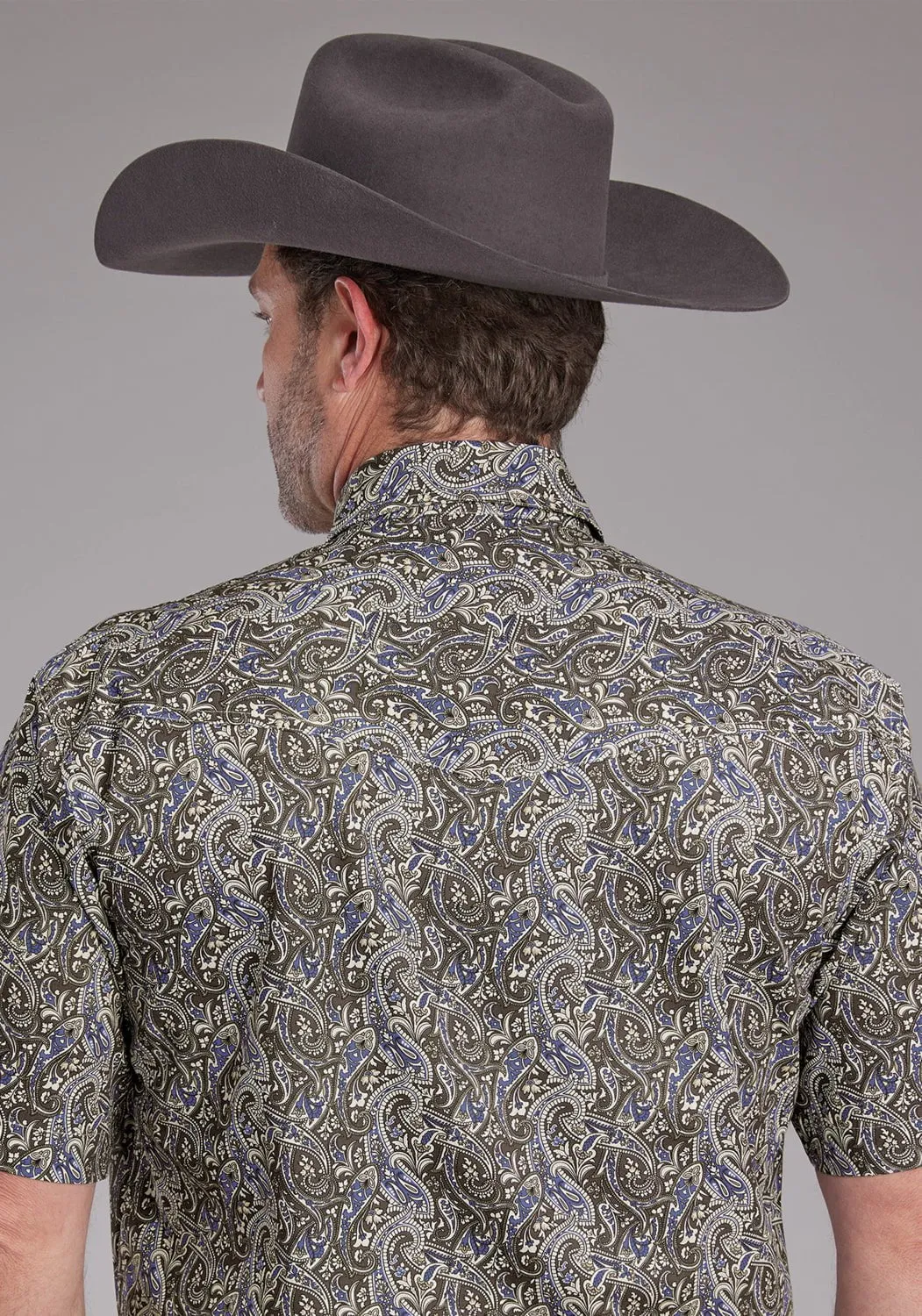 Asymmetrical Cut Roper Mens 2383 Paisley Stone 100% Cotton S/S Shirt