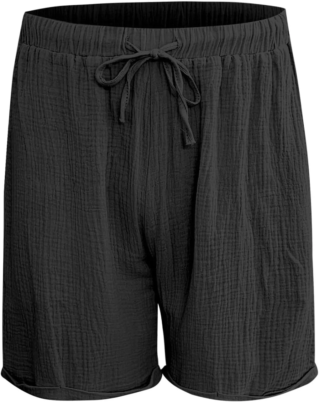 Gauze Cotton Linen Shorts for Men Breathable Elastic Waist Lounge Shorts Lightweight Loose-Fit Vacation Beach Short