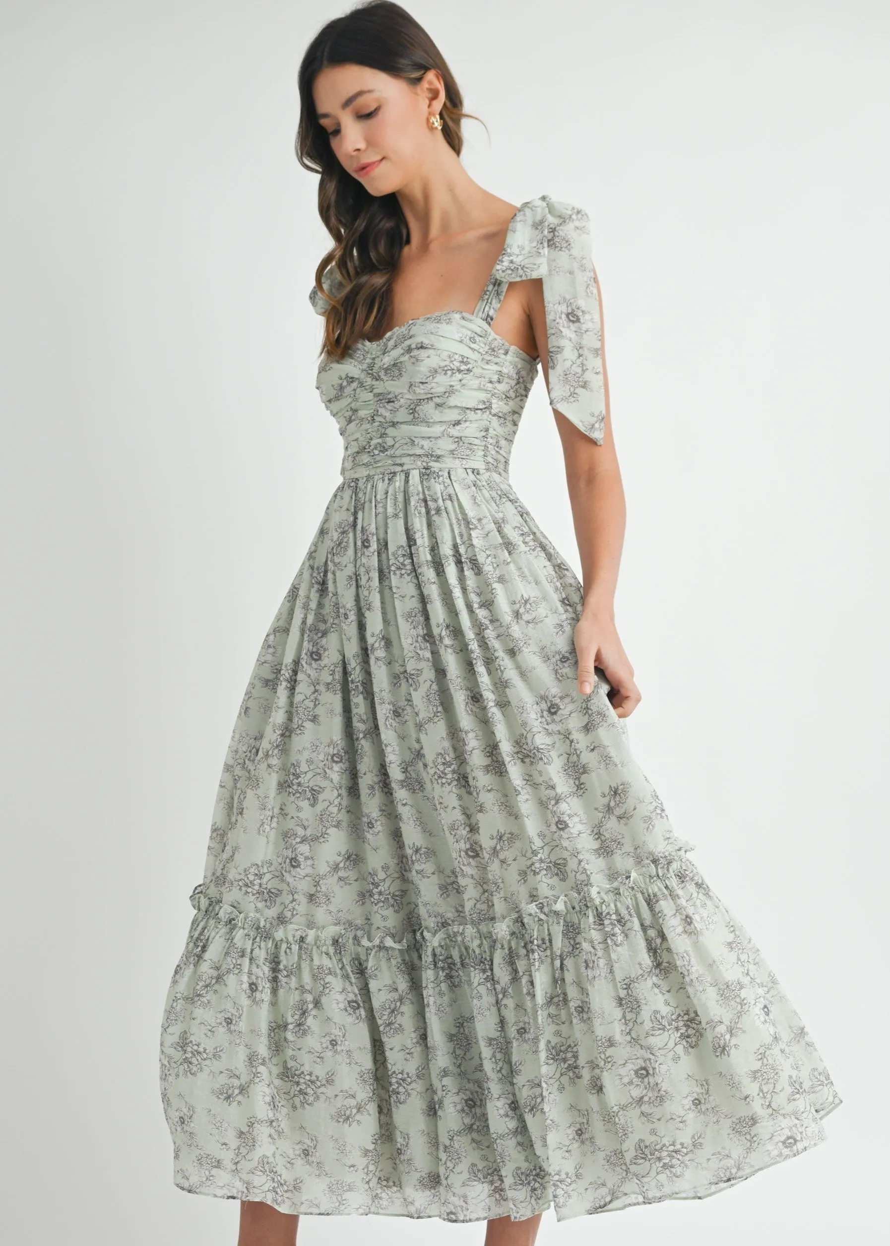 Relaxed Movement GEMMA FLORAL RUCHED MIDI DRESS