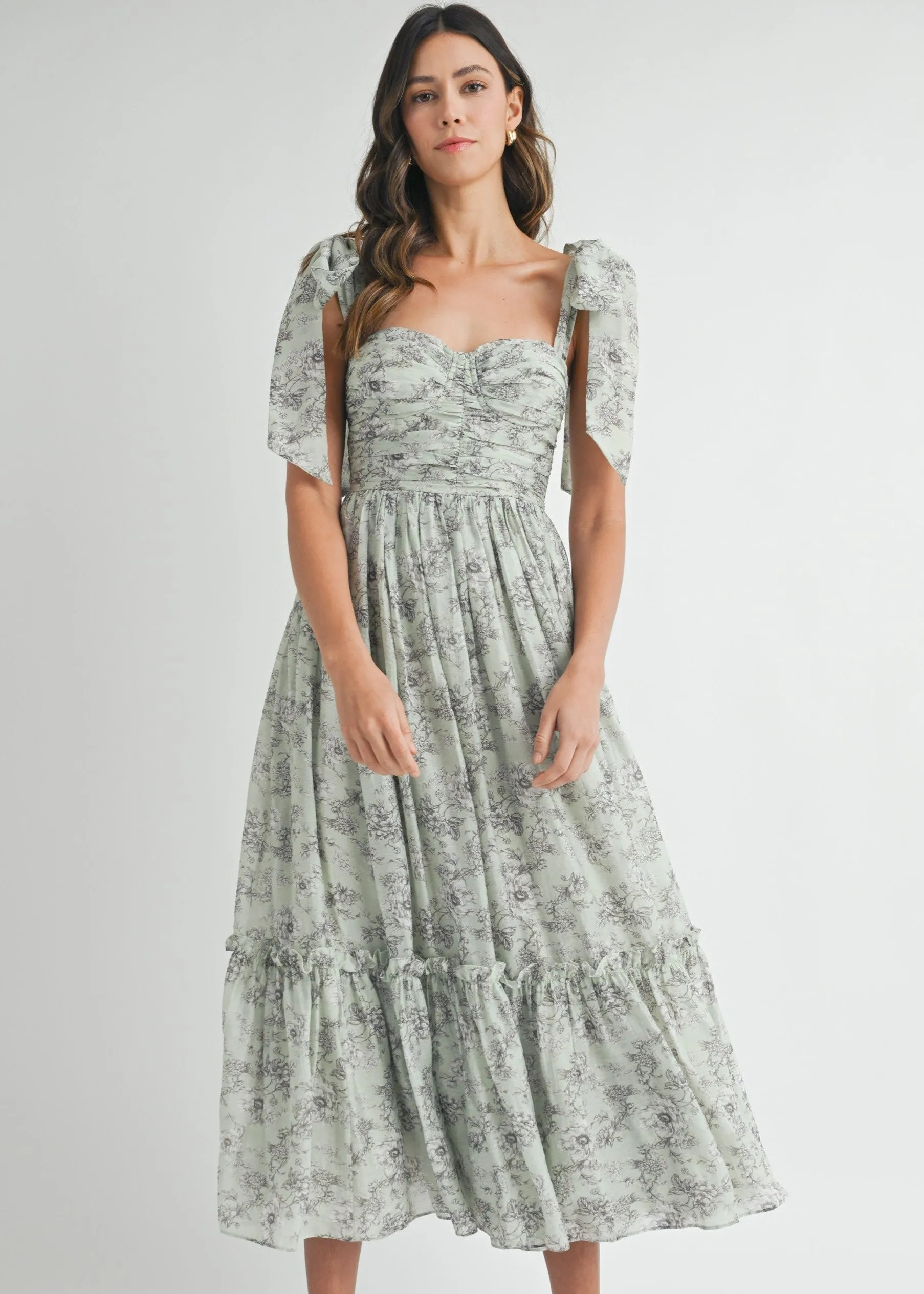 GEMMA FLORAL RUCHED MIDI DRESS Flare Swing