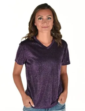 Geometric Pattern Cowgirl Tuff Womens Shimmer Breathe V Purple Nylon S/S T-Shirt Cowgirl Tuff Womens Shimmer Breathe V Purple Nylon S/S T-Shirt Comfort Stretch Minimalist Look