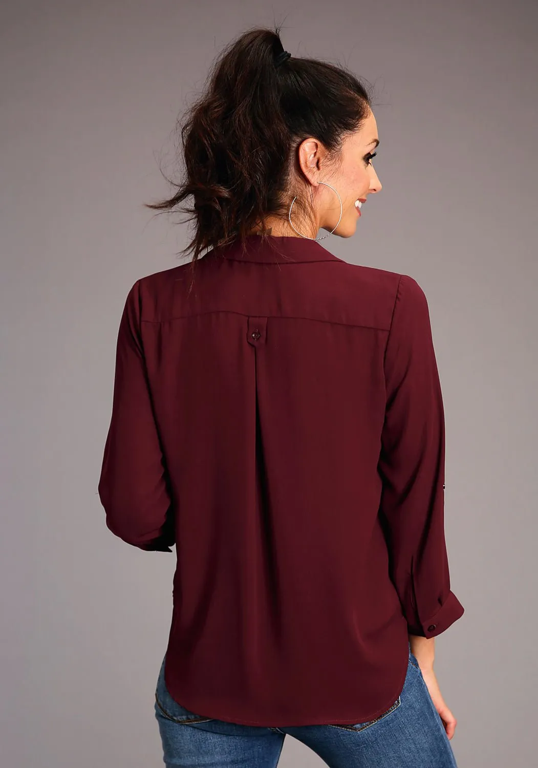 Mountain Escape Stetson Womens Wine Polyester Open V S/S Shirt