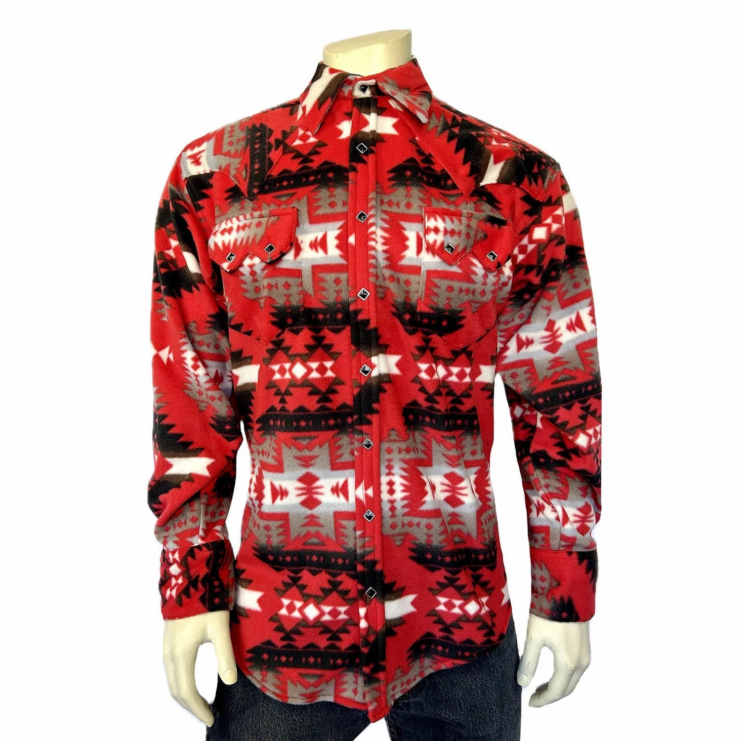 Camouflage Print Graduation Ceremony Rockmount Mens Native Pattern Western Red/Grey Fleece L/S Shirt